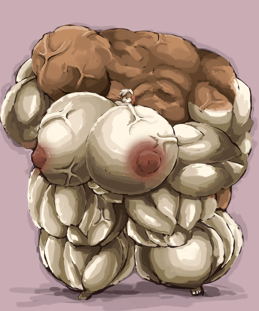 big_breasts breasts brown_body canine dog female flexing giant hi_res huge_breasts husky hyper mammal miri muscles muscular_female nightmare_fuel nipples orange pink solo tiny_head what white why