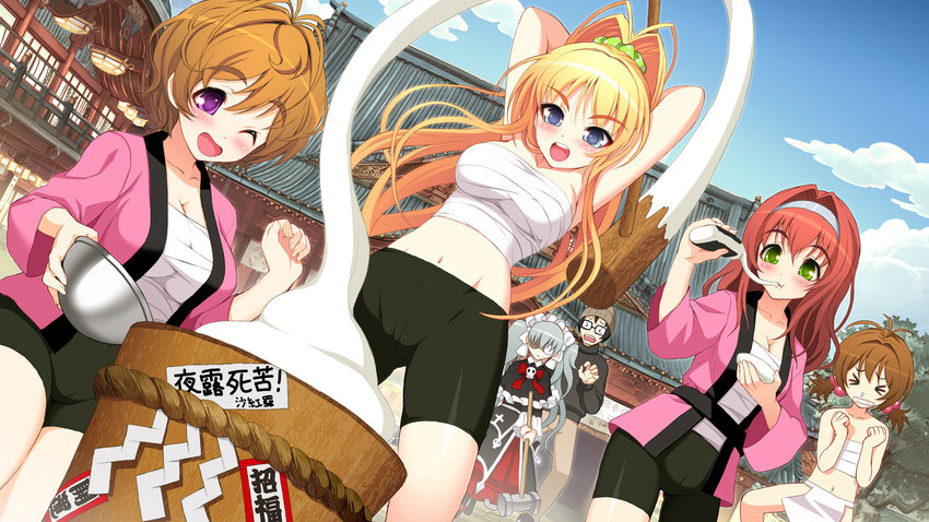 axanael bandage bike_shorts blonde_hair cameltoe cleavage fujimi_ena game_cg mochi nitroplus nooko ousu_chiaki red_hair sakura_(axanael) tsuji_santa