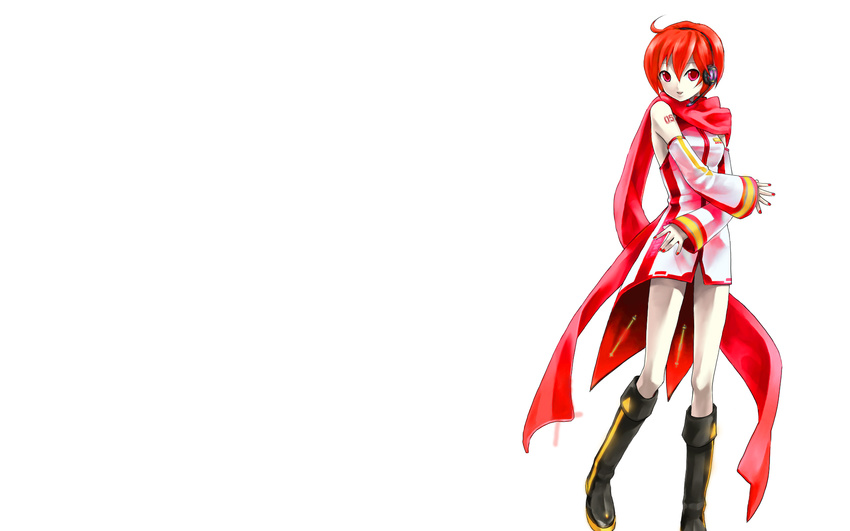 akaiko boots headphones red_eyes red_hair tagme vocaloid white
