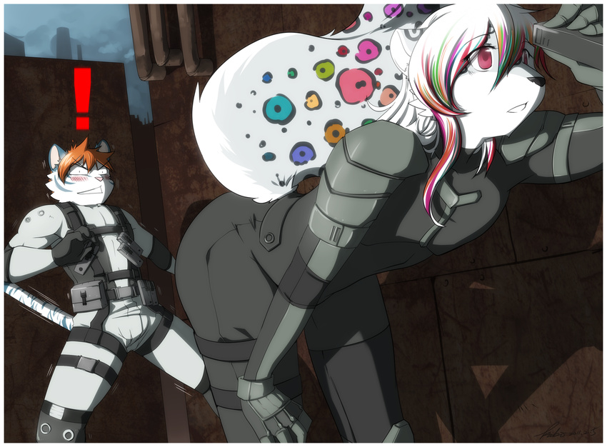 ! bent_over butt clouded_leopard feline girly konami kubikitsune male mammal metal_gear_solid rainbow_tail tiger white_tiger