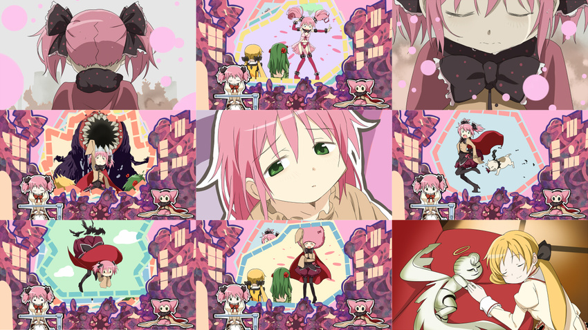 charlotte_(madoka_magica) connect_(madoka_magica) daniyyel+jennifer dog gertrud_(madoka_magica) green_eyes h.n.elly_(kirsten) kaname_madoka mahou_shoujo_madoka_magica multiple_girls parody personification pink_hair tears yetworldview_kaze