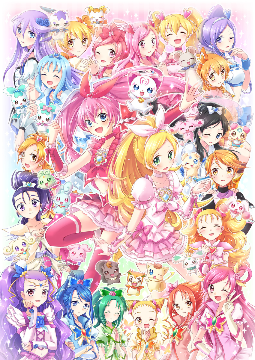 akimoto_komachi annotated aono_miki black_choker black_hair blonde_hair blue_choker blue_eyes blue_flower blue_hair blue_rose blue_skirt bow butterfly_hair_ornament chiffon_(fresh_precure!) choker choppy chypre_(heartcatch_precure!) coco_(yes!_precure_5) coffret_(heartcatch_precure!) cologne_(heartcatch_precure!) cure_aqua cure_berry cure_black cure_bloom cure_blossom cure_dream cure_egret cure_lemonade cure_marine cure_melody cure_mint cure_moonlight cure_passion cure_peach cure_pine cure_rhythm cure_rouge cure_sunshine cure_white everyone flappy flower foop fresh_precure! futari_wa_precure futari_wa_precure_max_heart futari_wa_precure_splash_star green_eyes green_hair hair_flower hair_ornament hairband half_updo hanasaki_tsubomi heart heart_hair_ornament heartcatch_precure! higashi_setsuna highres houjou_hibiki hummy_(suite_precure) hyuuga_saki kasugano_urara_(yes!_precure_5) kujou_hikari kurumi_erika long_hair lulun magical_girl mepple milk_(yes!_precure_5) milky_rose mimino_kurumi minamino_kanade minazuki_karen mipple mishou_mai misumi_nagisa momozono_love moop multiple_girls myoudouin_itsuki natsuki_rin nuts_(yes!_precure_5) oimo orange_bow orange_choker pink_bow pink_choker pink_eyes pink_flower pink_hair pink_rose ponytail porun potpourri_(heartcatch_precure!) precure precure_all_stars purple_eyes purple_hair rose shiny_luminous short_hair skirt suite_precure syrup_(yes!_precure_5) tart_(fresh_precure!) thighhighs tsukikage_yuri twintails two_side_up white_choker wrist_cuffs yamabuki_inori yellow_eyes yes!_precure_5 yes!_precure_5_gogo! yukishiro_honoka yumehara_nozomi