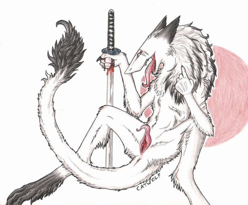 blood catwolf clitoris female nude prehensile_clitoral_hood pussy sergal solo sword weapon