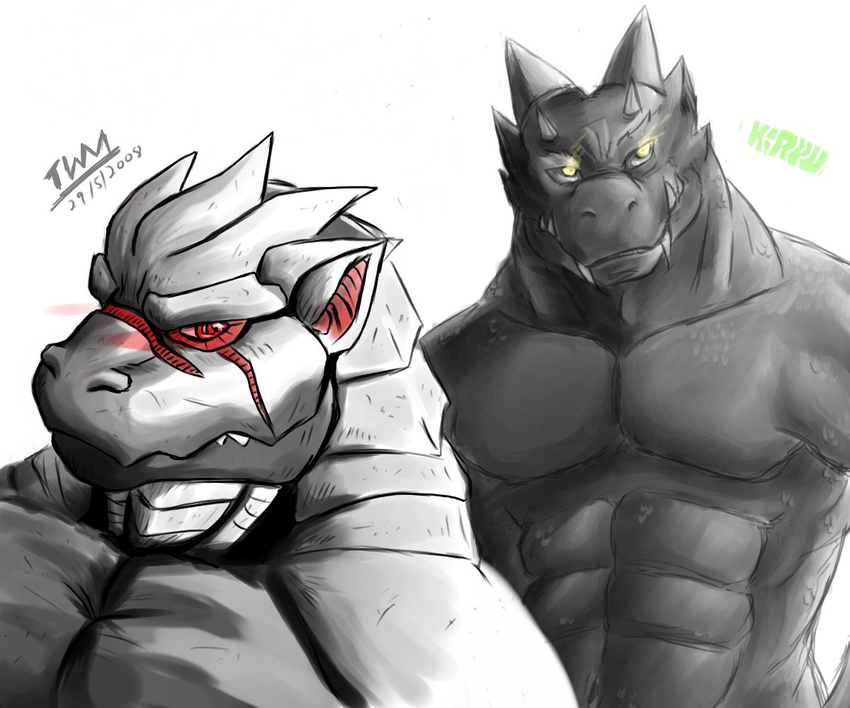 dragon fangs horns kiryu male muscles red_eyes reptile scalie sketch standing timberwolfmax yellow_eyes
