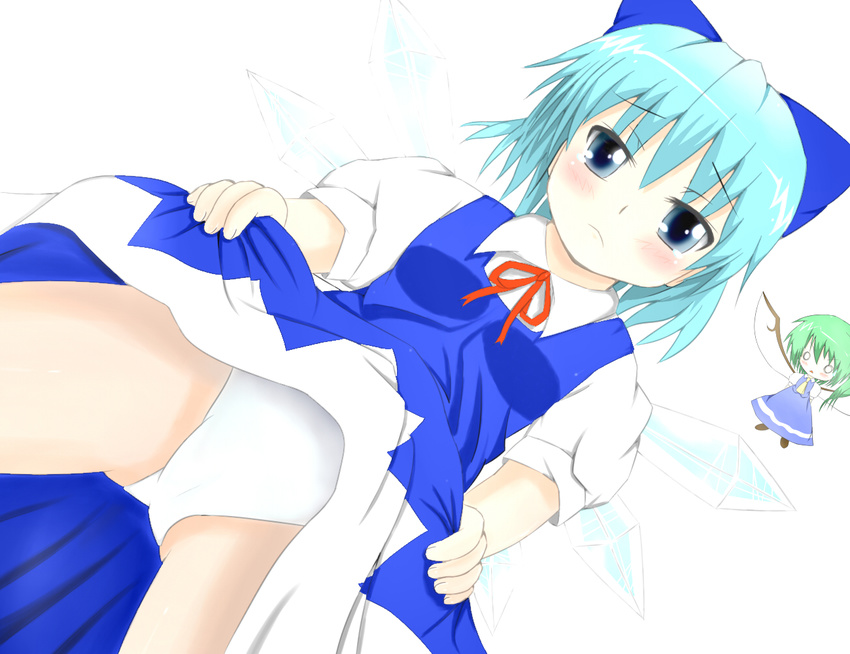 bad_id bad_pixiv_id blonde_hair blue_eyes chibi cirno daiyousei multiple_girls panties skirt skirt_lift toranashi touhou underwear white_panties