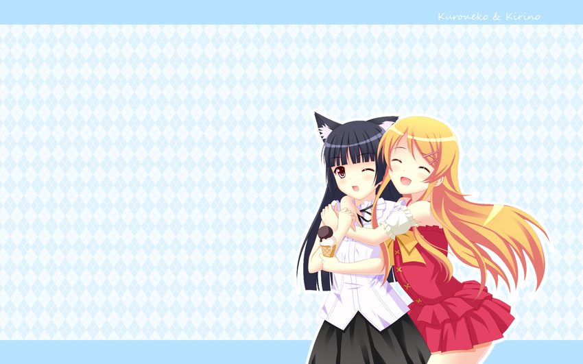 2girls animal_ears blush catgirl food gokou_ruri koro2_(artist) kousaka_kirino ore_no_imouto_ga_konna_ni_kawaii_wake_ga_nai