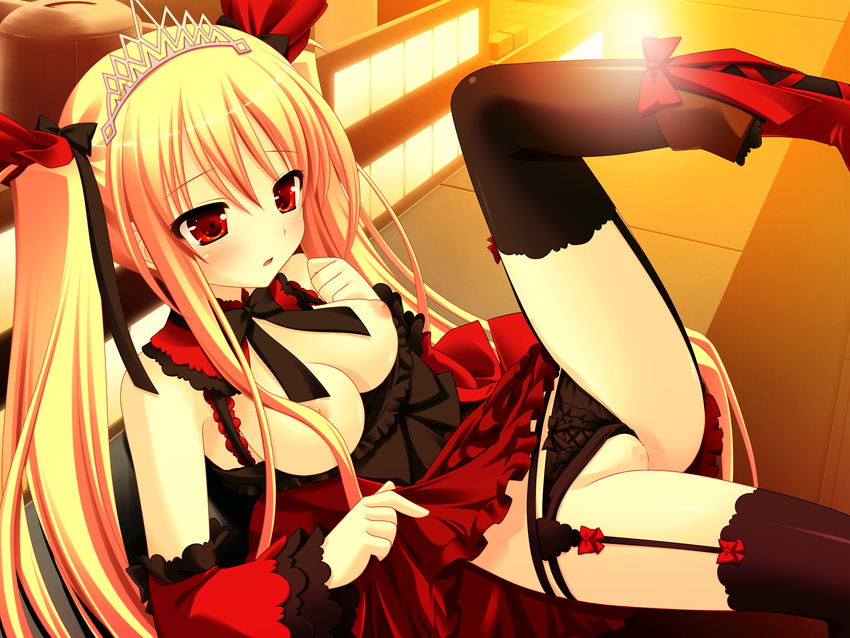 blonde_hair bloody_rondo breasts censored game_cg luna_freed_queen makita_maki nipples panties pussy red_eyes twintails underwear