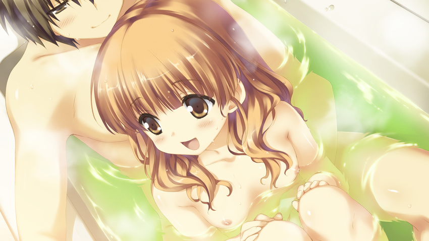 bath breasts brown_eyes brown_hair chiko_hakase game_cg hoshi_no_ouji-kun nipples water