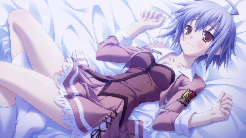 bed blue_hair canvas_4 dp_minase game_cg seifuku short_hair