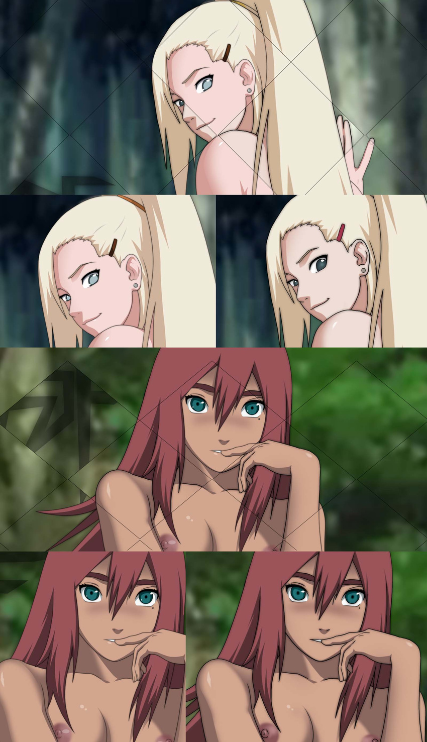 amaru blonde_hair blush breasts compare green_eyes long_hair naruto nipples red_hair stiky_finkaz tagme yamanaka_ino