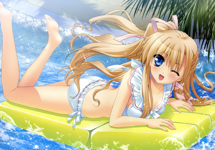 akashi_kokoro barefoot bikini minase_lin orange_memories purple_software swimsuit water wink