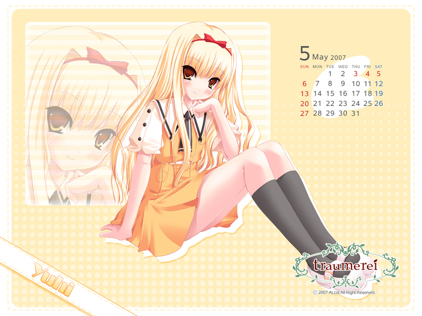 arisugawa_yuuhi blonde_hair brown_eyes calendar fair_child long_hair nimura_yuushi seifuku