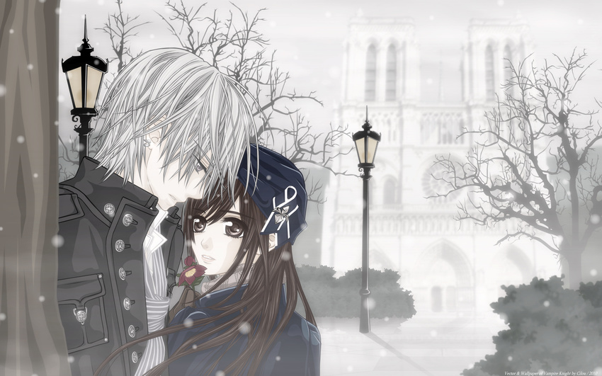 building flowers kiryu_zero snow tree vampire_knight yuuki_cross