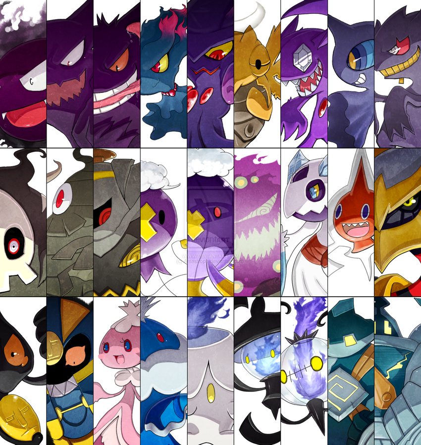 amastroph banette chandelure cofagrigus column_lineup disgaea drifblim drifloon dusclops dusknoir duskull frillish froslass gastly gengar ghastly ghost giratina golett golurk haunter highres jellicent lampent litwick makai_senki_disgaea misdreavus mismagius nippon_ichi no_humans parody pokemon pokemon_(game) pokemon_bw pokemon_dppt pokemon_gsc pokemon_rgby pokemon_rse rotom sableye shedinja shuppet spiritomb watermark yamask