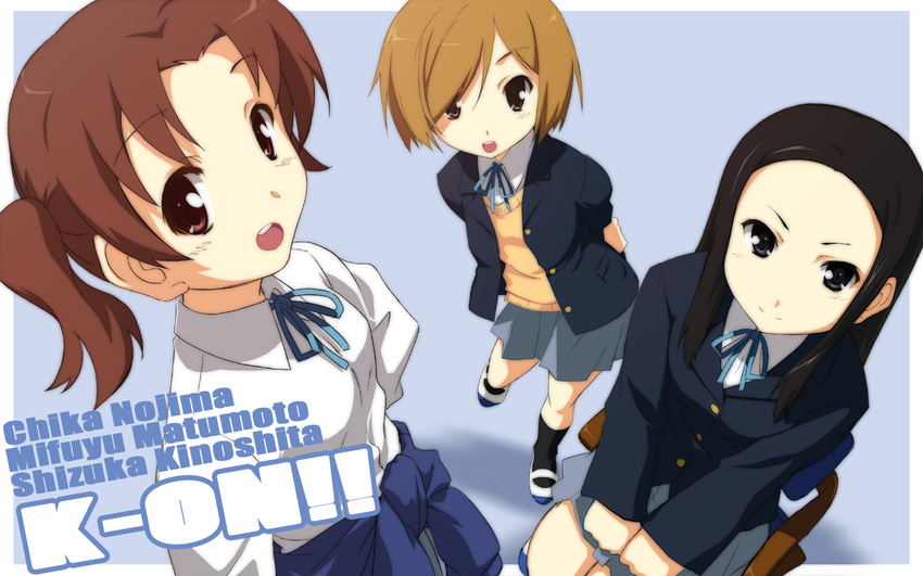 black_eyes black_hair brown_eyes brown_hair extra k-on! kinoshita_shizuka long_hair matsumoto_mifuyu multiple_girls nojima_chika short_hair twintails wallpaper yamano_sachi