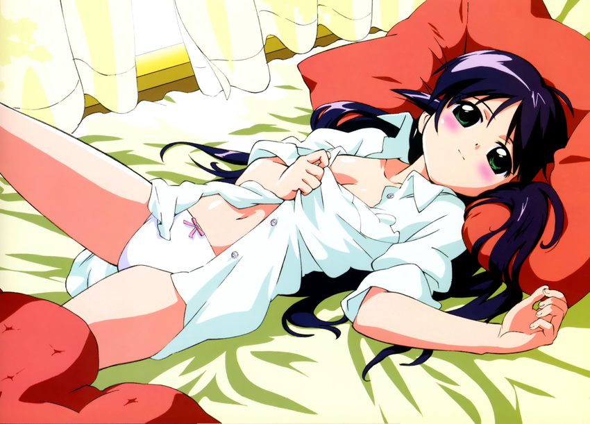 andou_mahoro bed mahoromatic matsubayashi_tadahito open_shirt panties underwear