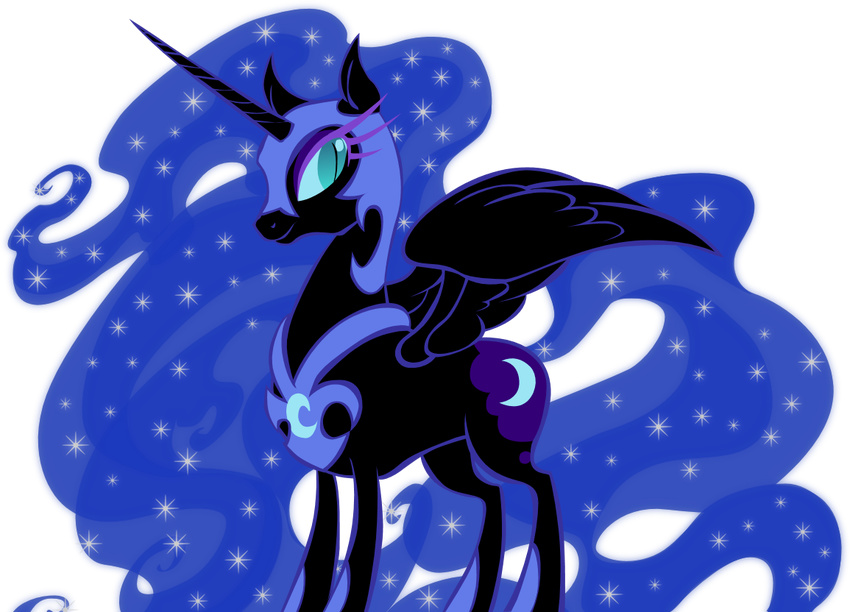 black black_feathers black_fur cutie_mark equine female feral friendship_is_magic fur horn mammal my_little_pony nightmare_moon_(mlp) pegasus plain_background princess_luna_(mlp) solo stars transparent_background unicorn unknown_artist winged_unicorn wings