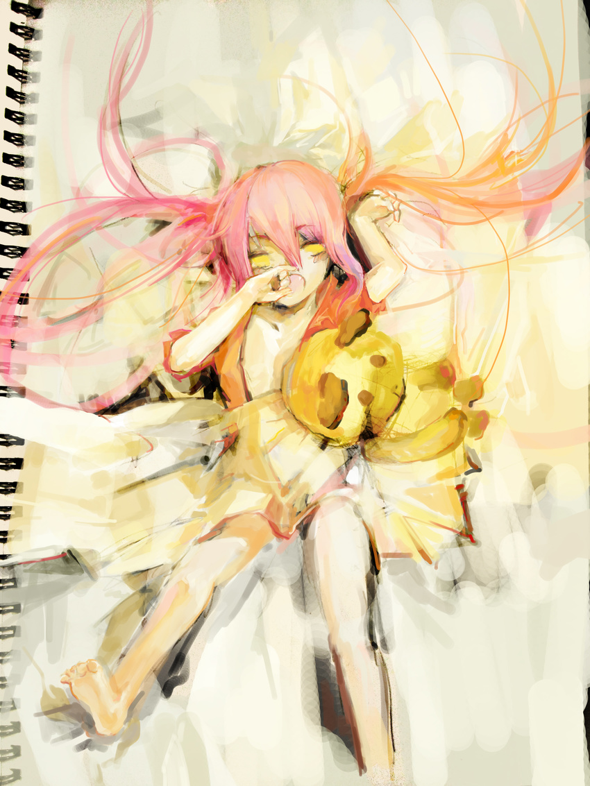 absurdres barefoot character_request copyright_request highres mixed_media pink_hair solo swinery twintails