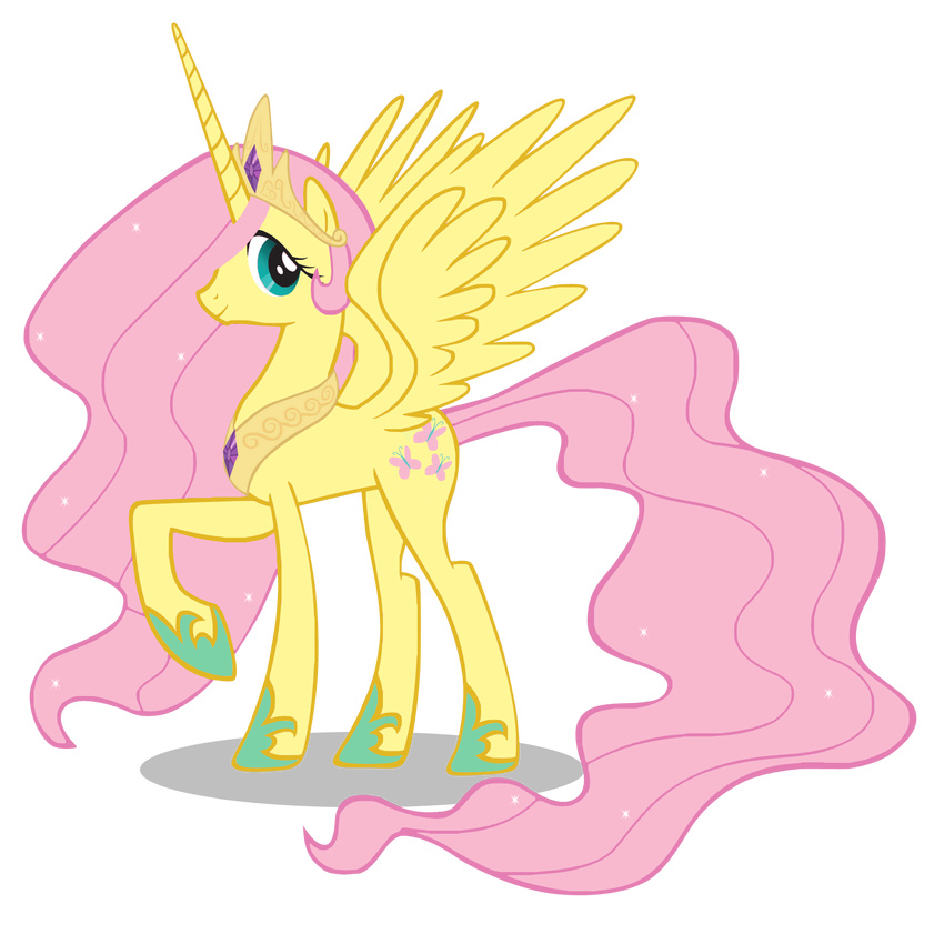 crown equine female feral fluttershy_(mlp) friendship_is_magic green_eyes hair horn horns horse mammal my_little_pony pink_hair pony princess_fluttershy solo unknown_artist winged_unicorn wings