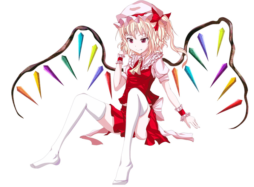 fang flandre_scarlet jpeg_artifacts red_eyes ribbons thighhighs touhou transparent vampire wings