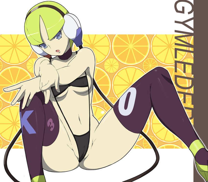 bee-j1 bikini black_legwear black_thighhighs blonde_hair blue_eyes breasts cameltoe cleavage erect_nipples gym_leader headphones kamitsure_(pokemon) makoto_daikichi navel open_mouth pokemon pokemon_(game) pokemon_black_and_white pokemon_bw short_hair sitting swimsuit thighhighs