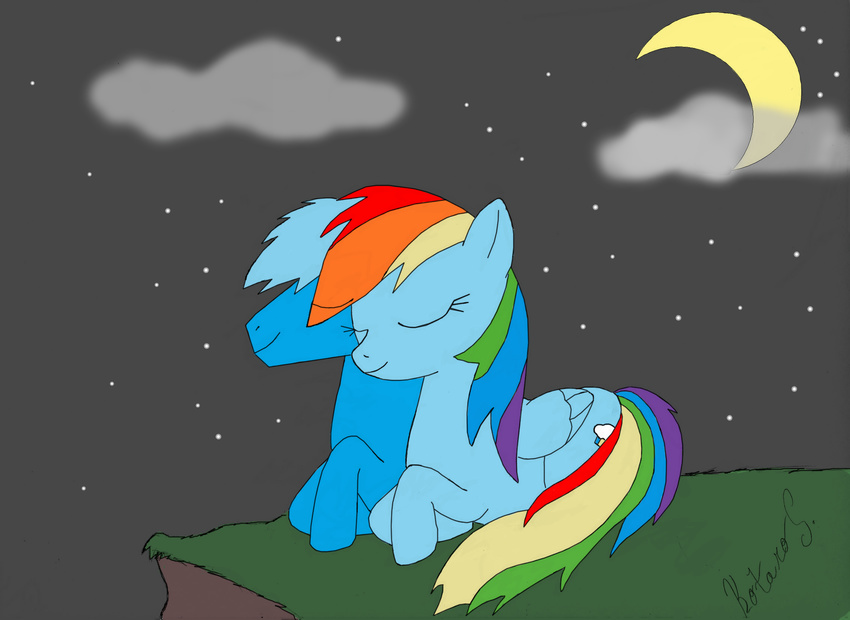 blue_lightning cuddle female friendship_is_magic happy kotaro_seta moon my_little_pony rainbow_dash_(mlp) romantic smile stars tagme