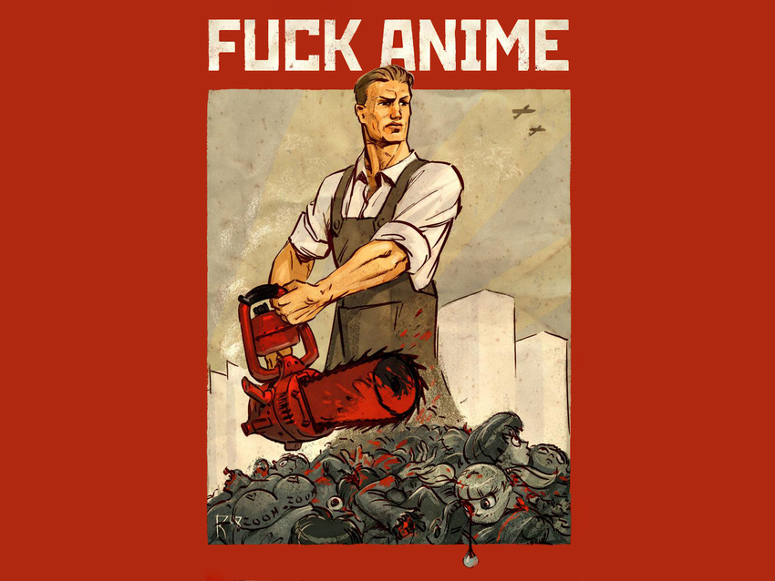 anime blood chainsaw dismembered_arm doll eyeball human not_furry poster propaganda red the_truth wallpaper