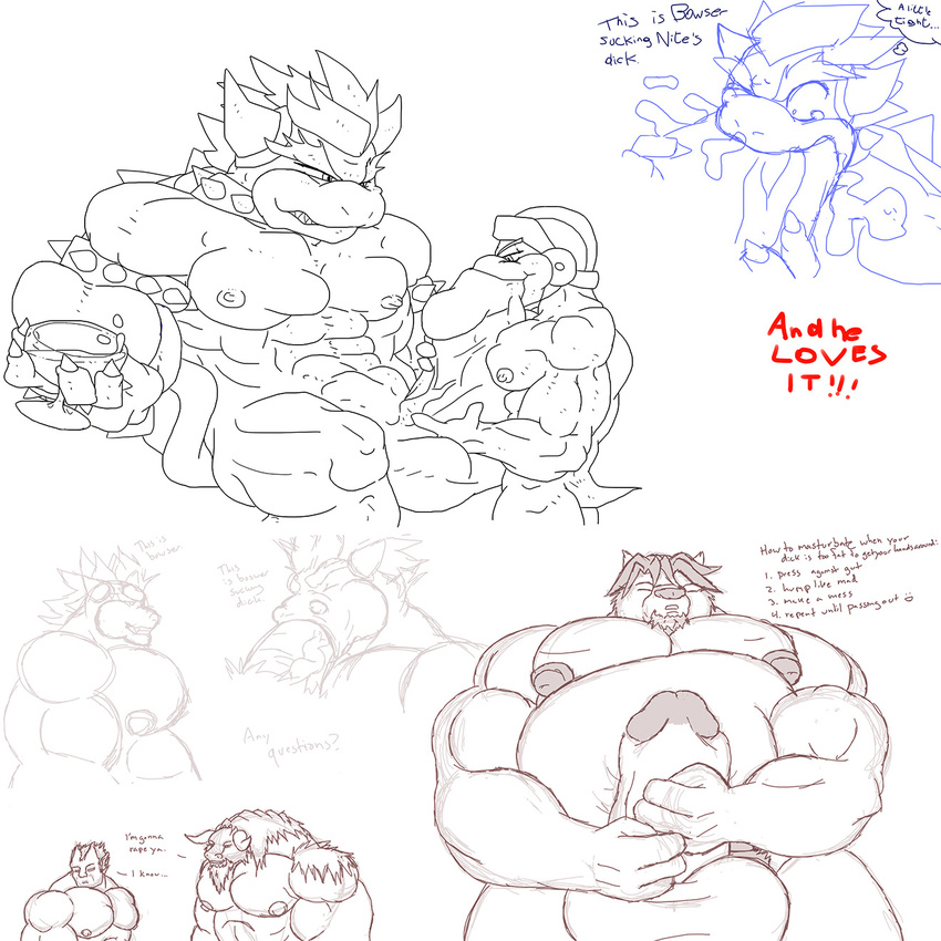 balls bovine bowser claws danandnite draenei dragon erection fangs fat fellatio gay grin hammer_brothers horns koopa male mario_bros muscles nude oral oral_sex penis reptile scalie sex size_difference sketch spikes standing stupidgit tail tauren warcraft