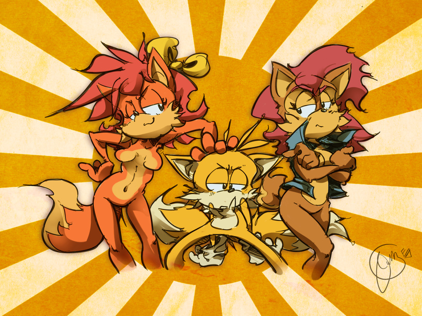 breasts canine edtropolis female fiona_fox fox hi_res kitsune male miles_prower multiple_tails nude red_hair rising_sun sally_acorn sonic_(series) tail