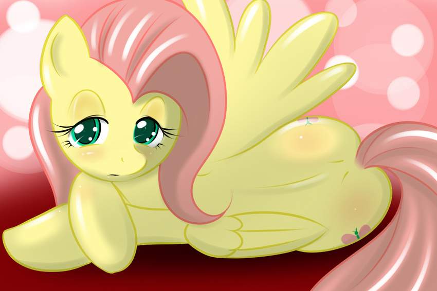 female feral fluttershy_(mlp) friendship_is_magic fur green_eyes hair horse mammal my_little_pony pegasus pink_hair pony solo unknown_artist wings yellow yellow_fur