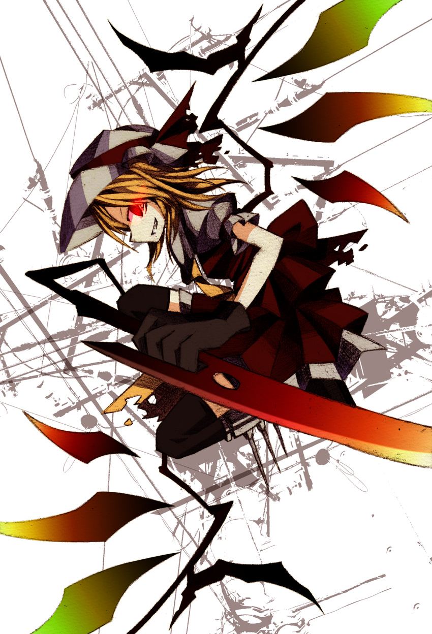 bad_id bad_pixiv_id clair_(v0yance) flandre_scarlet grin highres profile smile solo sword touhou weapon