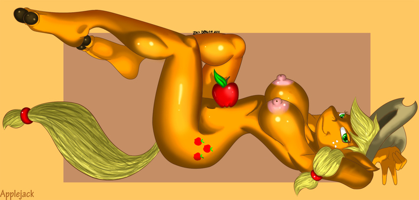 anthro anthrofied applejack_(mlp) areola big_breasts blonde_hair breasts butt cowboy_hat cutie_mark equine erect_nipples female freckles friendship_is_magic fur green_eyes hair hat horn horns horse huge_breasts looking_at_viewer mammal my_little_pony navel nipples orange_fur plain_background pony solo zp92