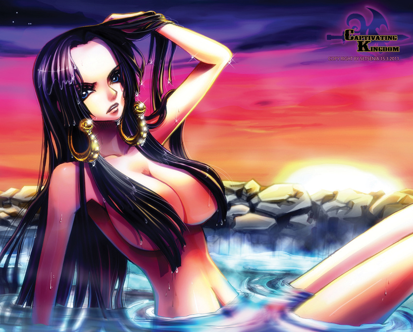 big_breasts boa_hancock breasts cleavage large_breasts long_hair naked nude one_piece sunset