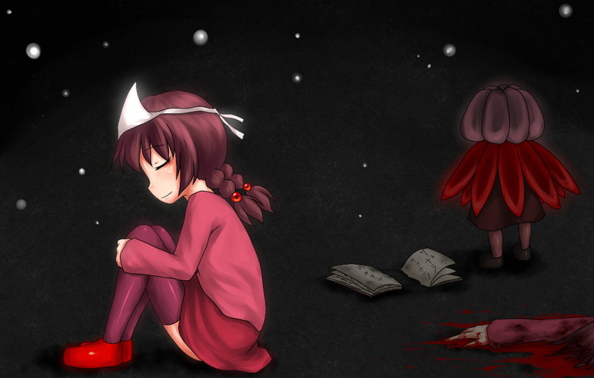 aosora_(mizore) blood death dress eyes_closed madotsuki pigtails short_twintails smile thighhighs twintails yume_nikki