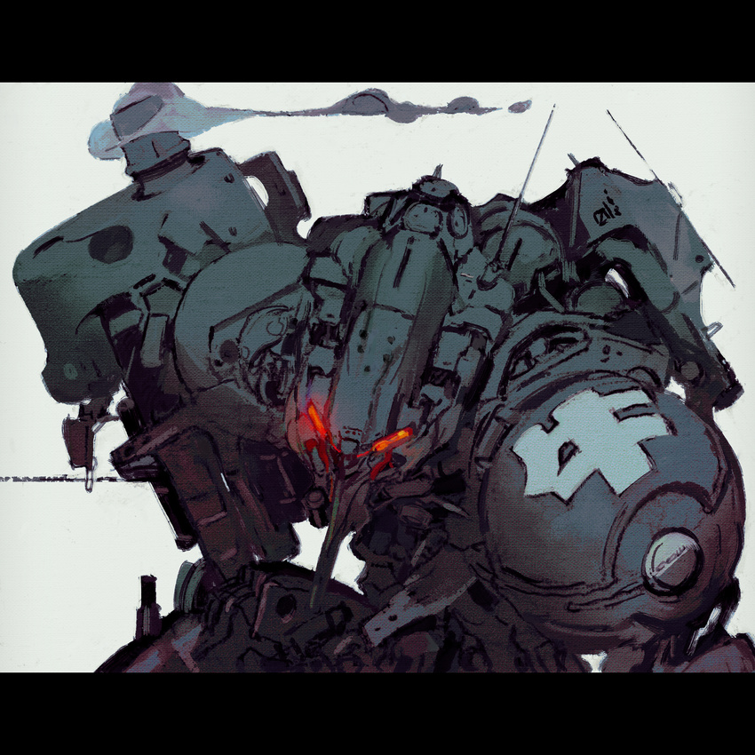 glowing glowing_eyes highres jnt machine mecha smoke steam