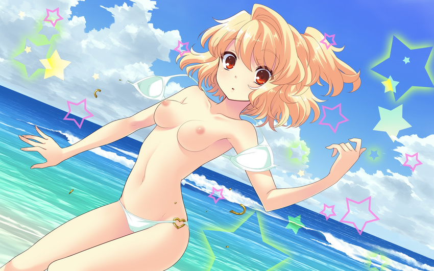 beach bikini breasts flyable_heart game_cg itou_noiji nipples sumeragi_amane swimsuit wardrobe_malfunction