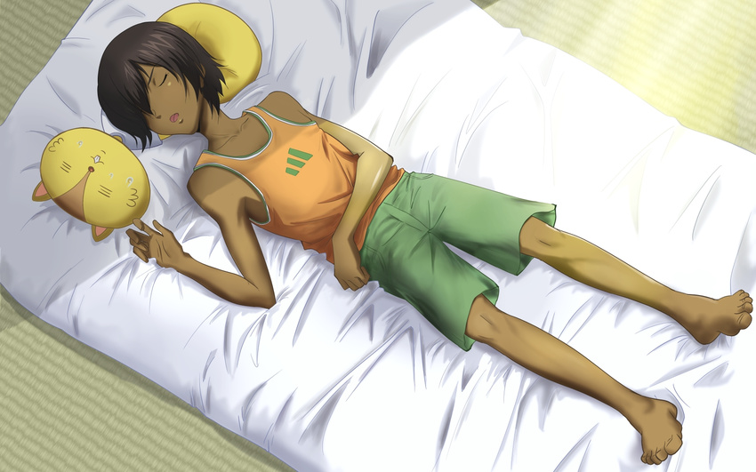 1boy barefoot child full_body highres ikezawa_kazuma male male_focus shota sleeping solo summer_wars tan tank_top