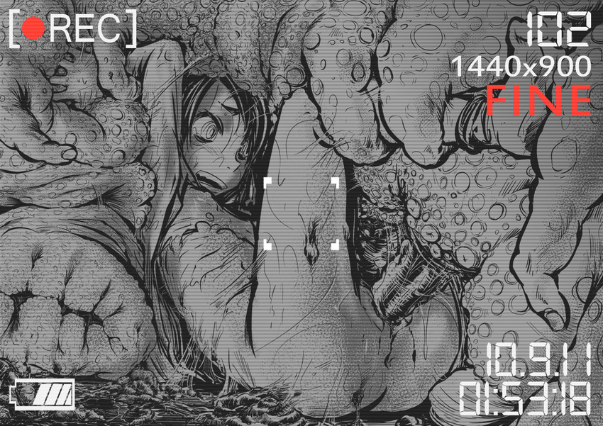 417 bondage camcorder crying flat_chest monochrome monster rape recording sex tentacle torn_clothes uncensored virgin
