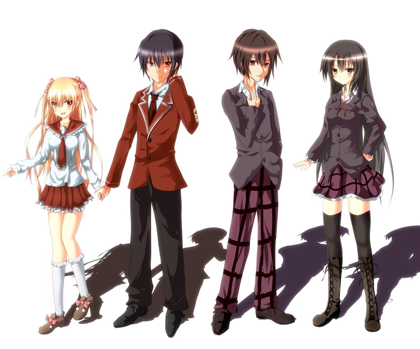 2girls akaba_chizuru crossover hidan_no_aria highres hizumi_(hizumi398) mine_riko multiple_boys multiple_girls namesake school_uniform seitokai_no_ichizon sugisaki_ken thighhighs tooyama_kinji