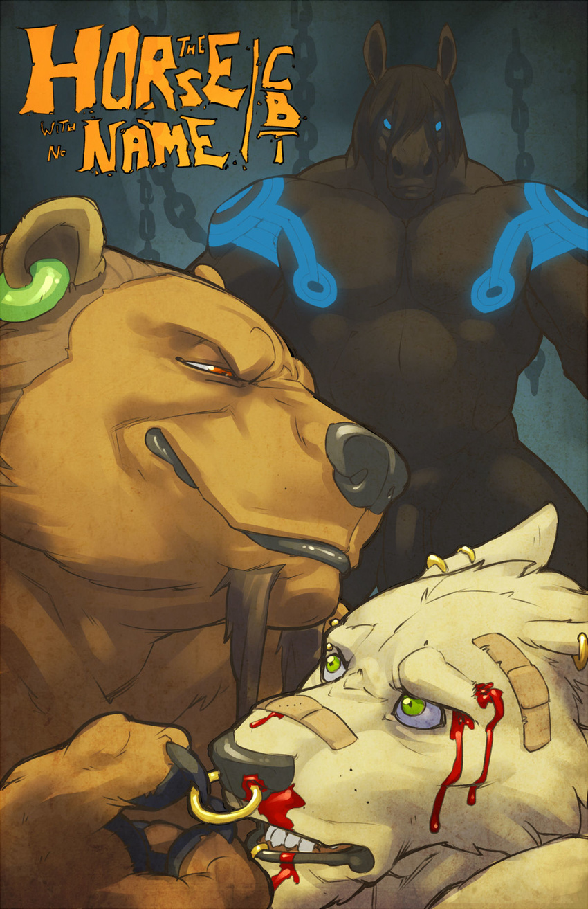 bear blood canine chain comic cover ear_piercing equine facial_piercing feline gay green_eyes horse jewelry lion magic male mammal nose_piercing nose_ring piercing teeth the_horse_with_no_name the_horse_with_no_name_cbt thewielder