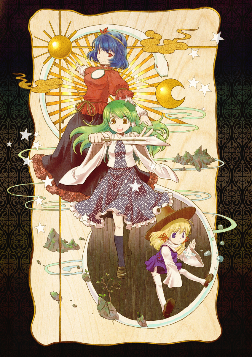 absurdres highres kochiya_sanae moriya_suwako multiple_girls revision snake socha touhou white_snake yasaka_kanako