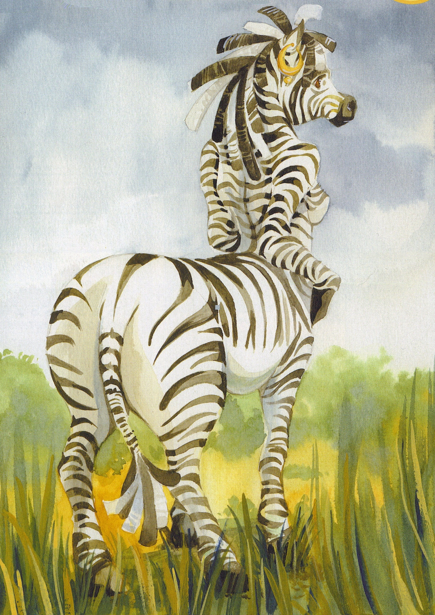 back equine female hi_res nude solo susan_meyer taur zebra