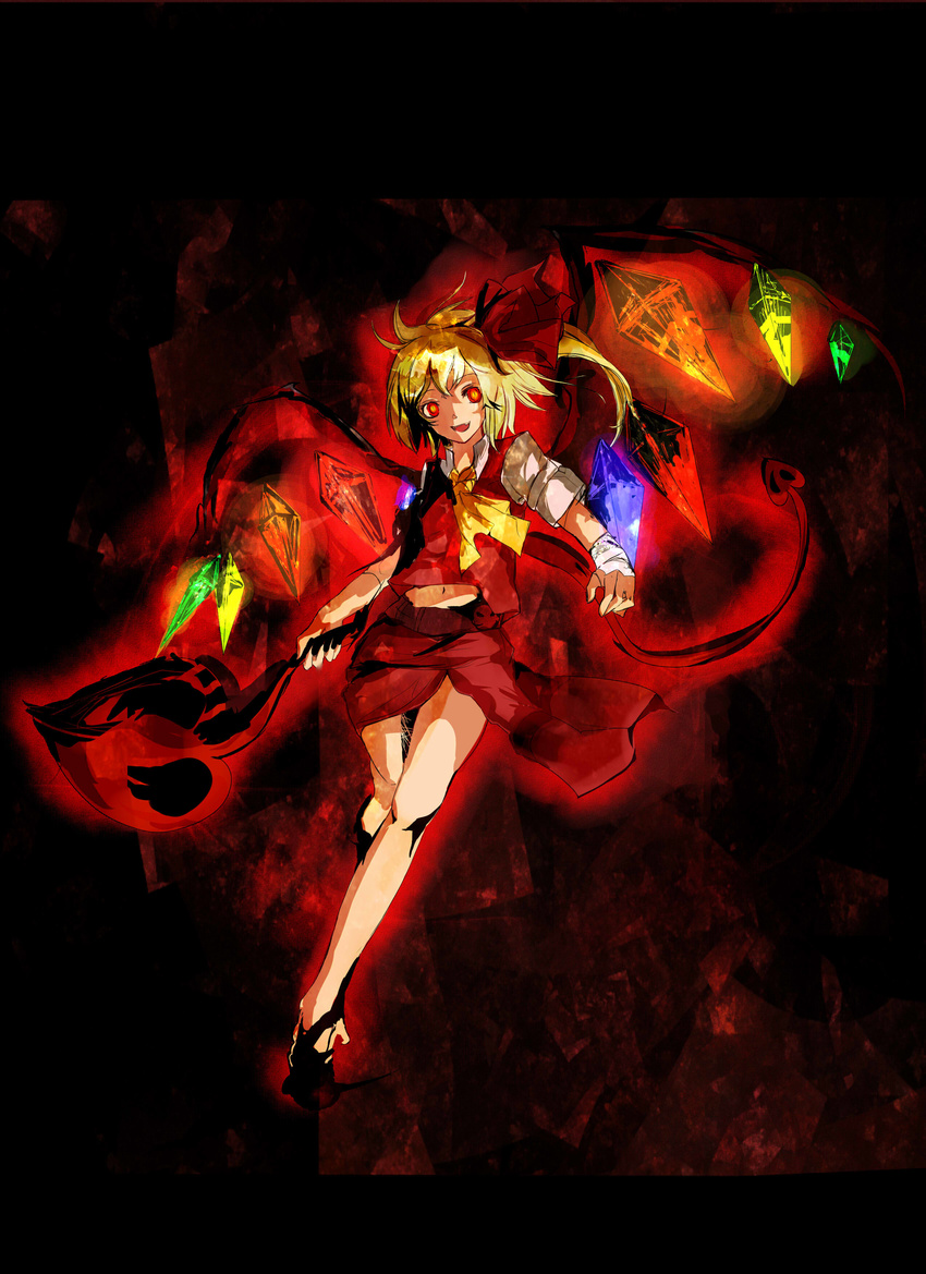 absurdres bad_id bad_pixiv_id blonde_hair crazy_eyes flandre_scarlet ggael highres laevatein no_hat no_headwear open_mouth solo touhou