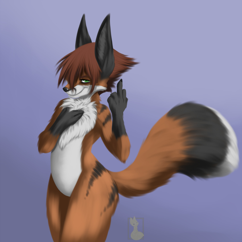 anthro canine female fox mammal middle_finger nateday nude solo