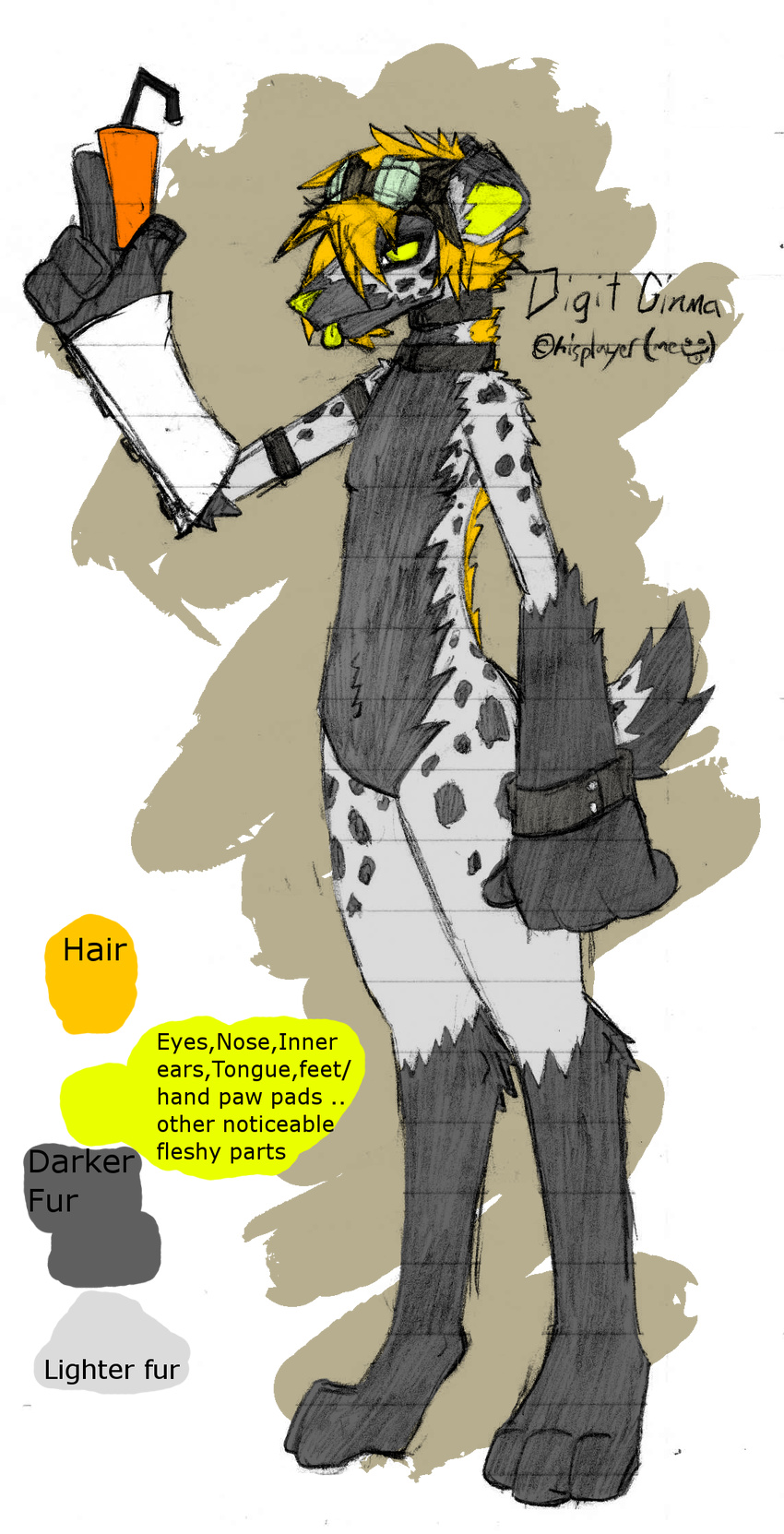 crynogenstudios fur grey grey_fur hyena male mammal model_sheet ref solo