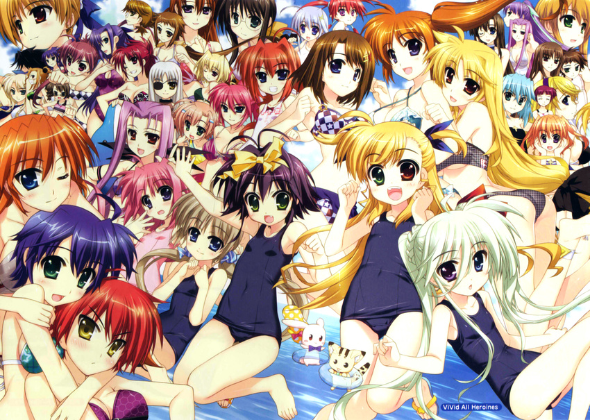 :d agito_(nanoha) annotated ass asteion bikini black_hair blonde_hair blue_eyes blue_hair blush bow breasts brown_eyes brown_hair carim_gracia caro_ru_lushe cat chantez_arpinion cinque_(nanoha) cleavage corona_timir covered_navel deed_(nanoha) dieci_(nanoha) einhart_stratos everyone eyepatch fate_testarossa flat_chest flower frown fujima_takuya ginga_nakajima glasses green_eyes green_hair hair_bow hair_flower hair_ornament hair_ribbon harry_tribeca heterochromia highres hug hug_from_behind ixpellia jewelry large_breasts linda_(nanoha) luka_(nanoha) lutecia_alpine lyrical_nanoha mahou_shoujo_lyrical_nanoha_vivid megane_alpine mia_(nanoha) miura_rinaldi multiple_girls navel necklace nove_(nanoha) numbers_(nanoha) official_art olivie_segbrecht one-piece_swimsuit one_eye_closed open_mouth otto_(nanoha) pink_hair print_bikini purple_eyes purple_hair quattro_(nanoha) quint_nakajima red_eyes red_hair reinforce_zwei ribbon rio_wezley sacred_heart scan schach_nouera school_swimsuit sein_(nanoha) shamal shario_finieno siblings side-tie_bikini sideboob sieglinde_jeremiah signum silver_hair sisters smile star star_print striped striped_bikini striped_swimsuit stuffed_animal stuffed_bunny stuffed_toy subaru_nakajima sunglasses swimsuit takamachi_miyuki takamachi_momoko takamachi_nanoha teana_lanster underboob victoria_dahlgrun vita vivio wendi_(nanoha) yagami_hayate yellow_eyes