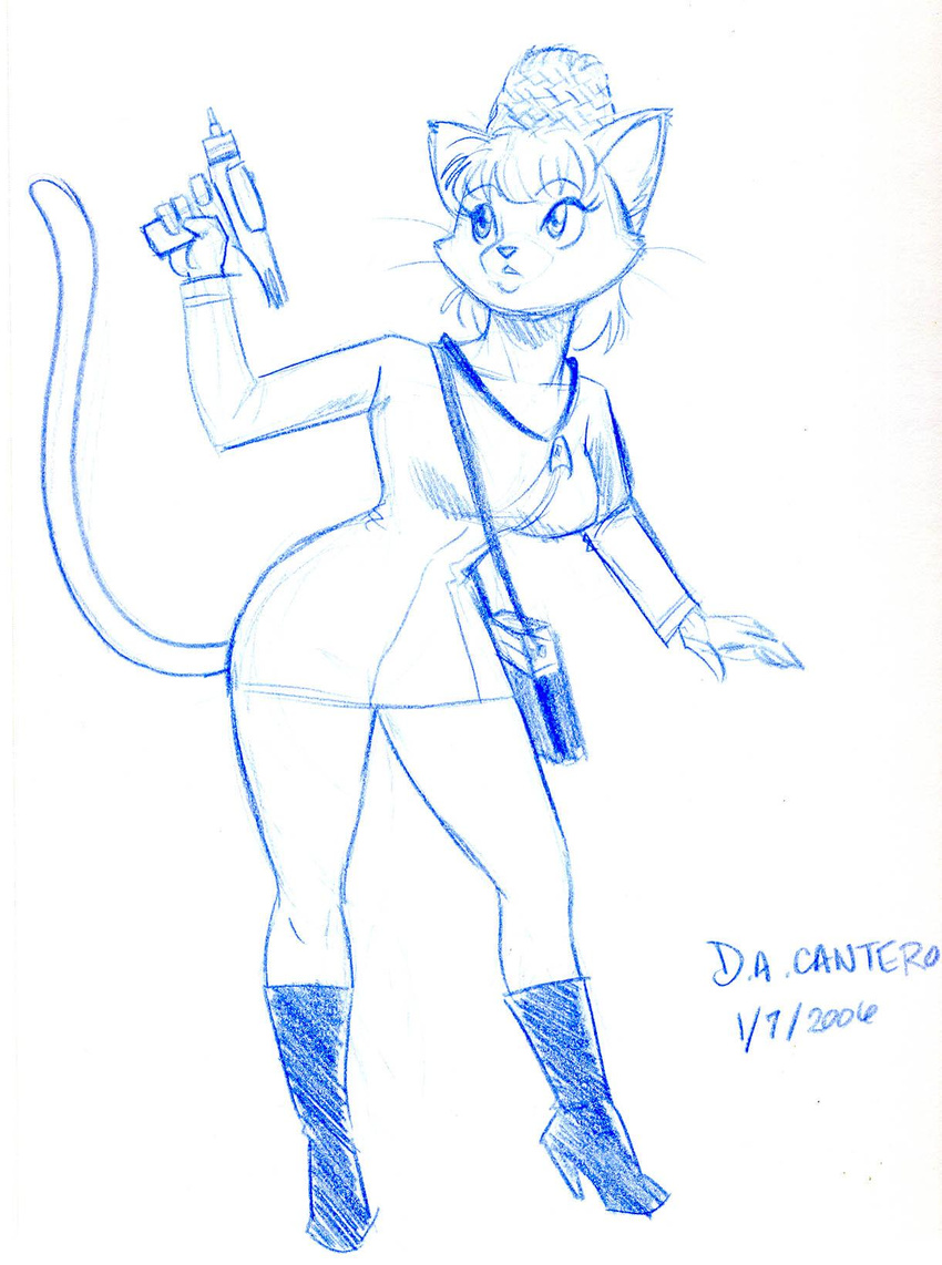 cat david_a_cantero feline female miniskirt phaser sketch solo star_trek tricorder