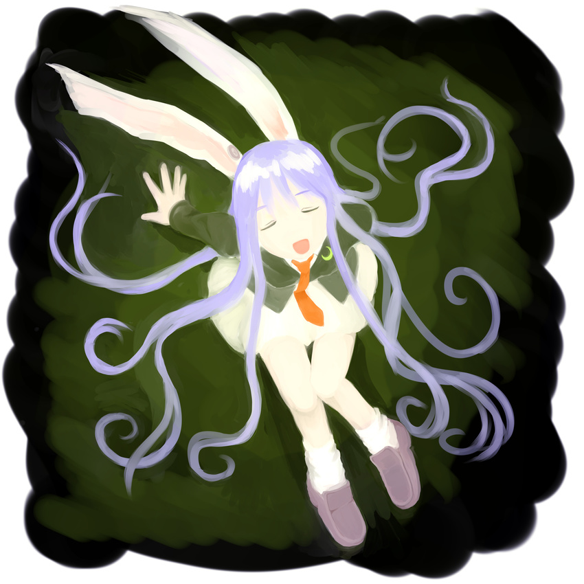 absurdres animal_ears blazer bunny_ears closed_eyes crescent from_above highres jacket long_hair open_mouth purple_hair reisen_udongein_inaba sakana_(packetsjp) sitting skirt smile solo touhou