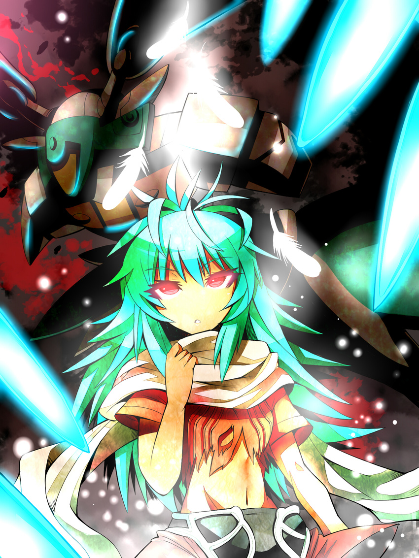 bad_id bad_pixiv_id emerada_(xenogears) givuchoko green_hair highres mecha midriff red_eyes scarf solo xenogears