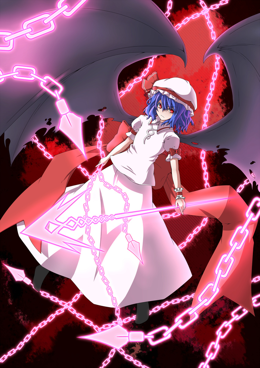 bad_id bad_pixiv_id bat_wings blue_hair chain doseisan_(dosei-san) hat highres red_eyes remilia_scarlet short_hair solo touhou wings